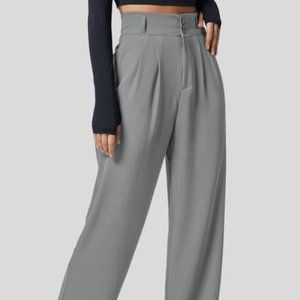 High Waisted Button Zipper Straight Leg Work Suit Pants